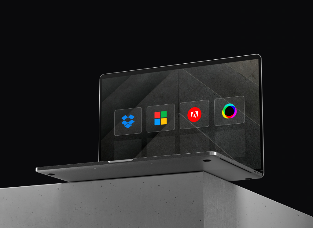 Billeder af computer med ikoner af programmer